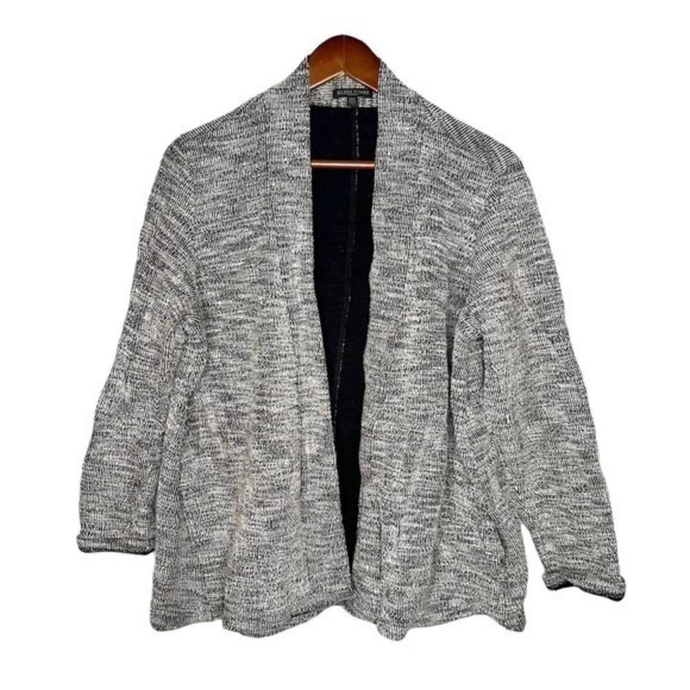 Eileen Fisher plus size gray marled heather open front cardigan sweater thick 1X